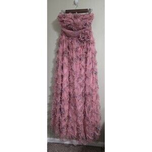 Nwt QQ Fashion Stunning Element Pink Floral Mesh Ruffled Strapless Maxi Dress L